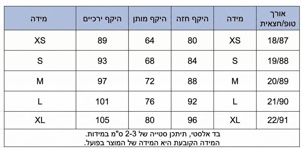 טבלת מידות Seyla Shell Set