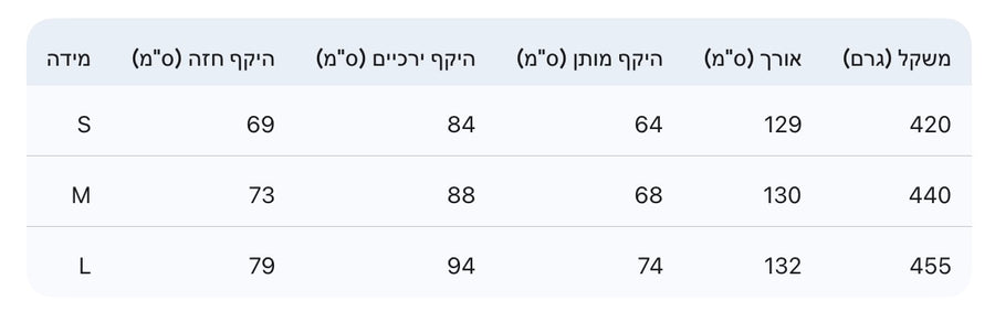 Translation missing: he.products.size_chart