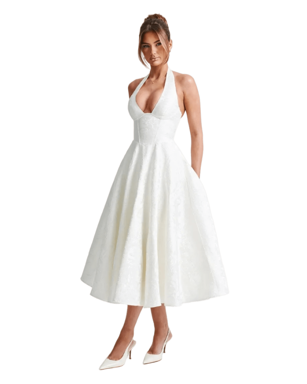 Effie Midi Dress - White - velourea