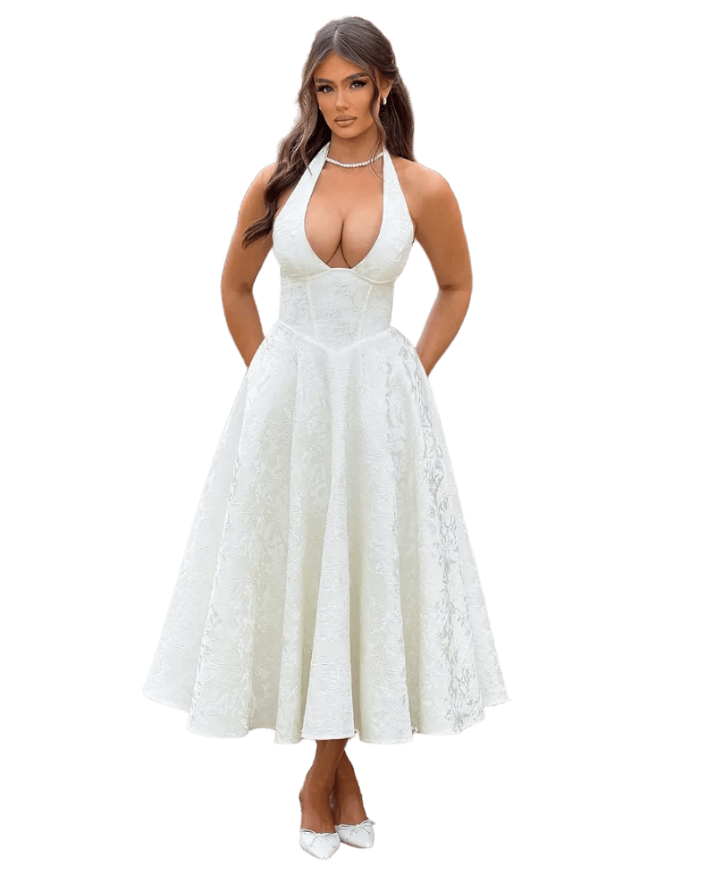 Effie Midi Dress - White - velourea