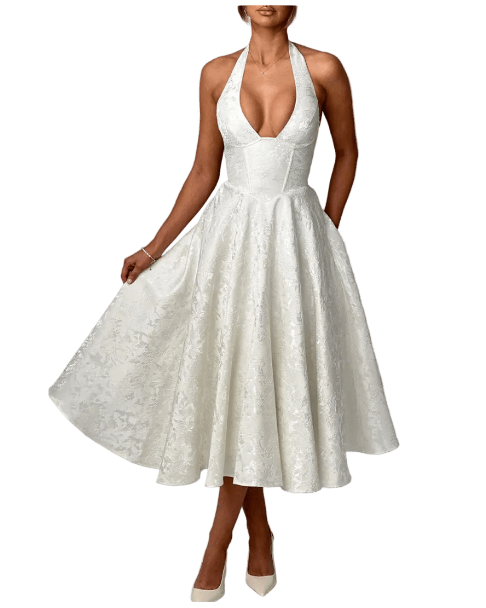 Effie Midi Dress - White - velourea