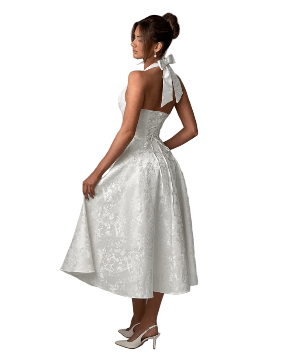 Effie Midi Dress - White - velourea