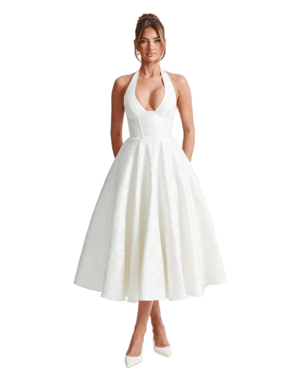 Effie Midi Dress - White - velourea