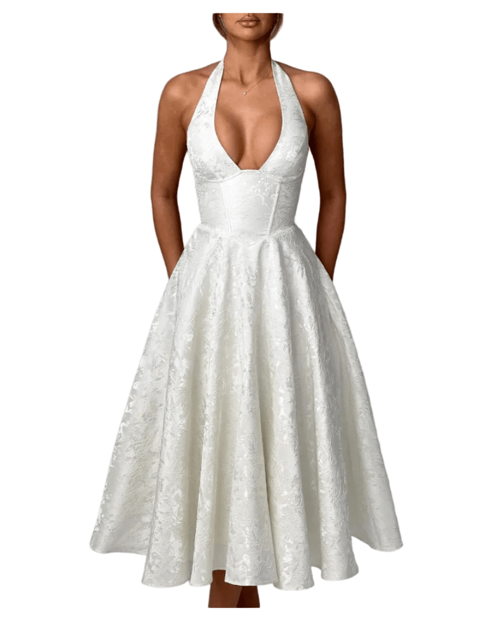 Effie Midi Dress - White - velourea