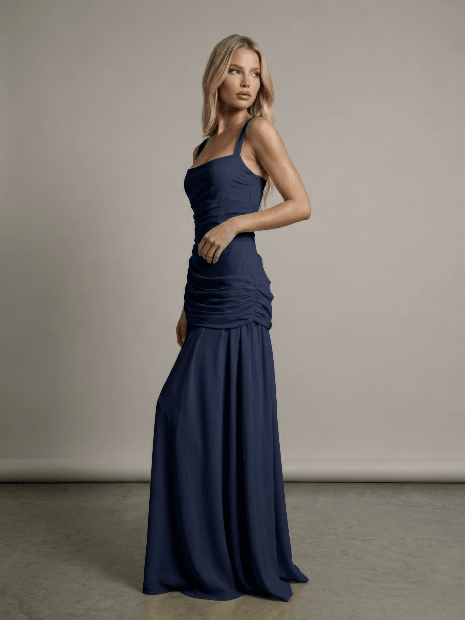 Essential Ribbed MIdi Dress - Navy Blue - velourea