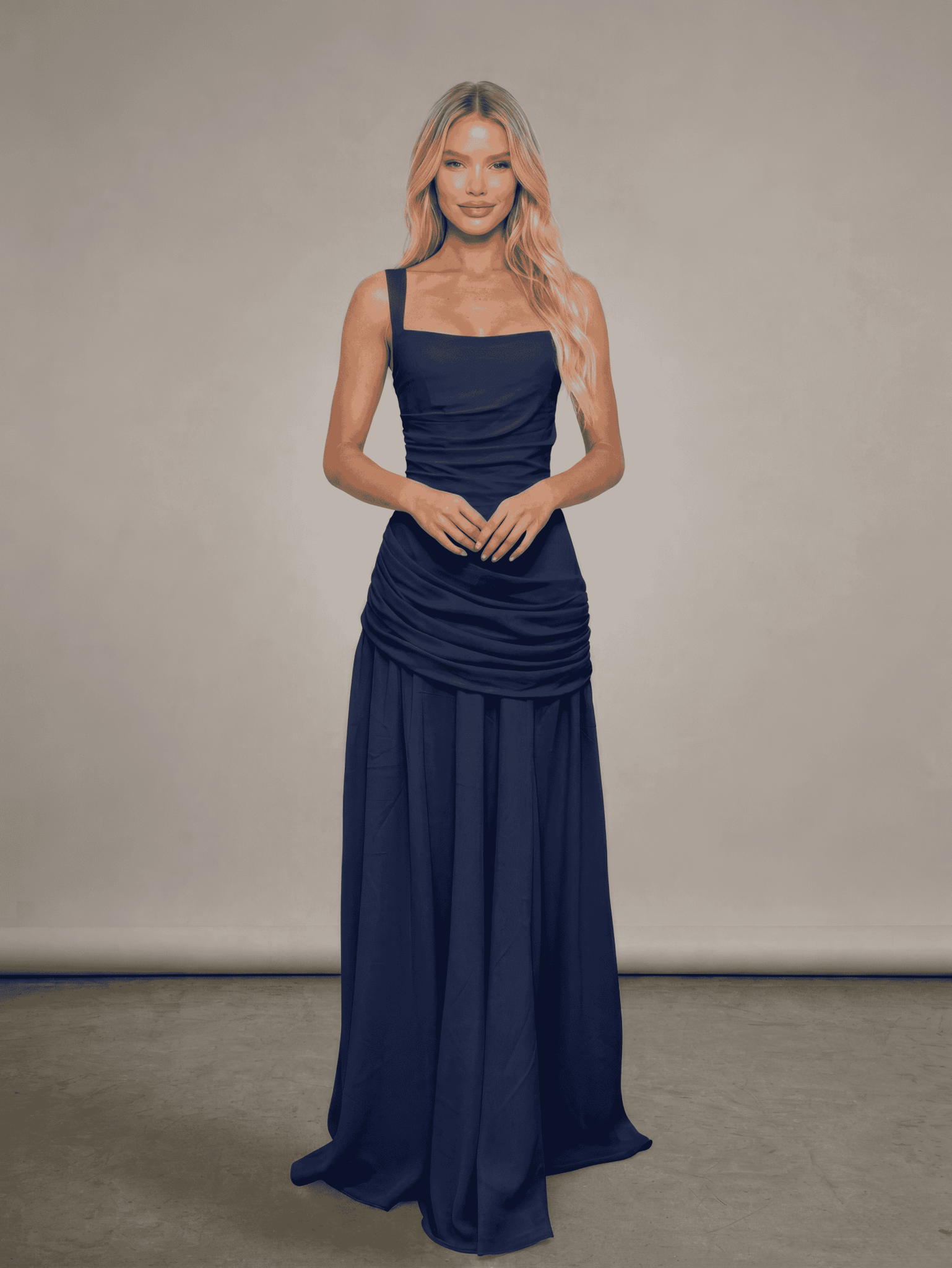Essential Ribbed MIdi Dress - Navy Blue - velourea