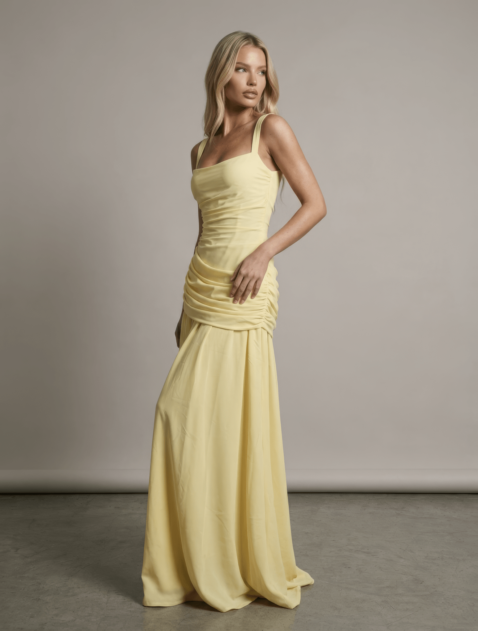 Essential Ribbed MIdi Dress - Yellow - velourea