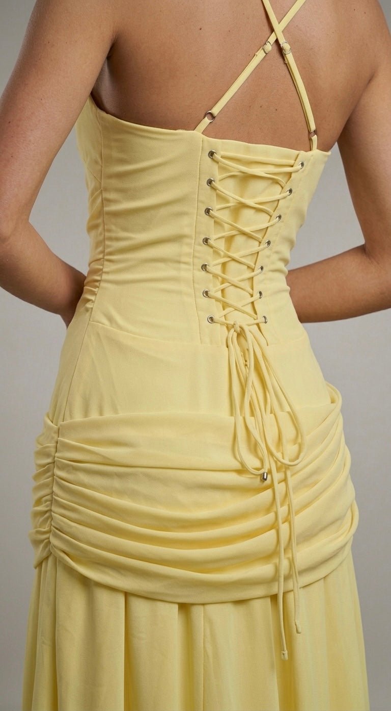 Essential Ribbed MIdi Dress - Yellow - velourea