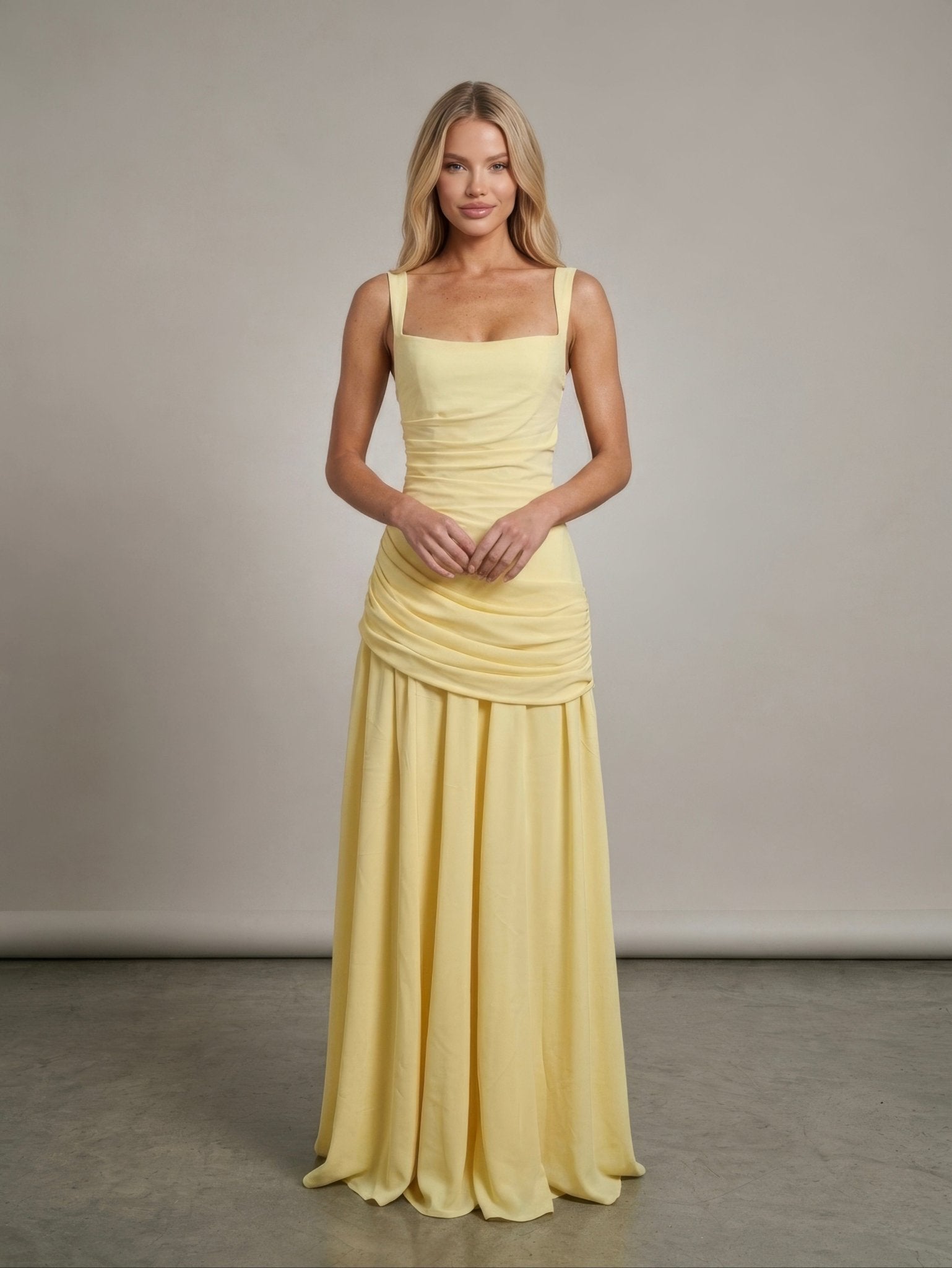 Essential Ribbed MIdi Dress - Yellow - velourea