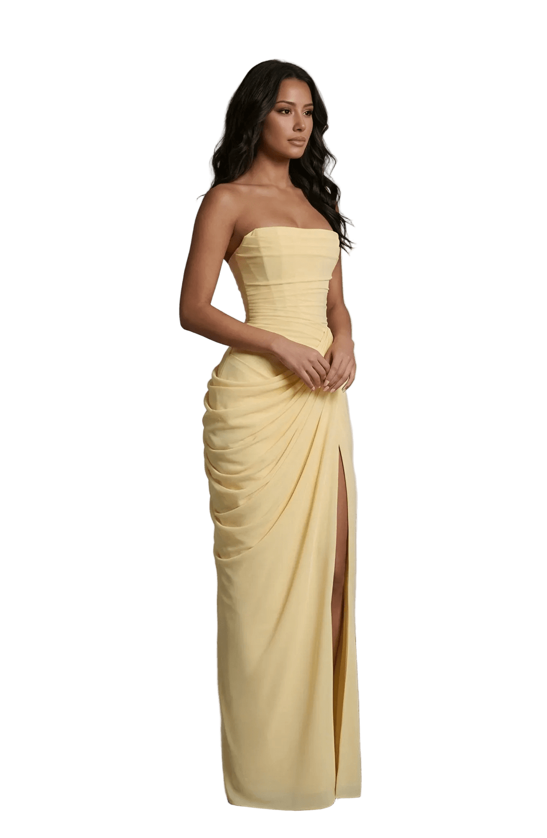 Royal Drape Dress - Yellow - velourea