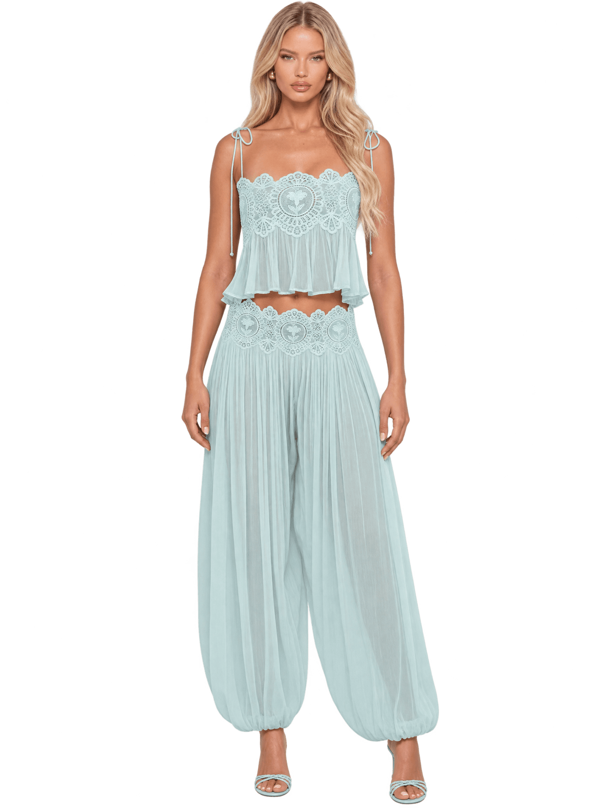 Sheer Mint Lace Set - velourea