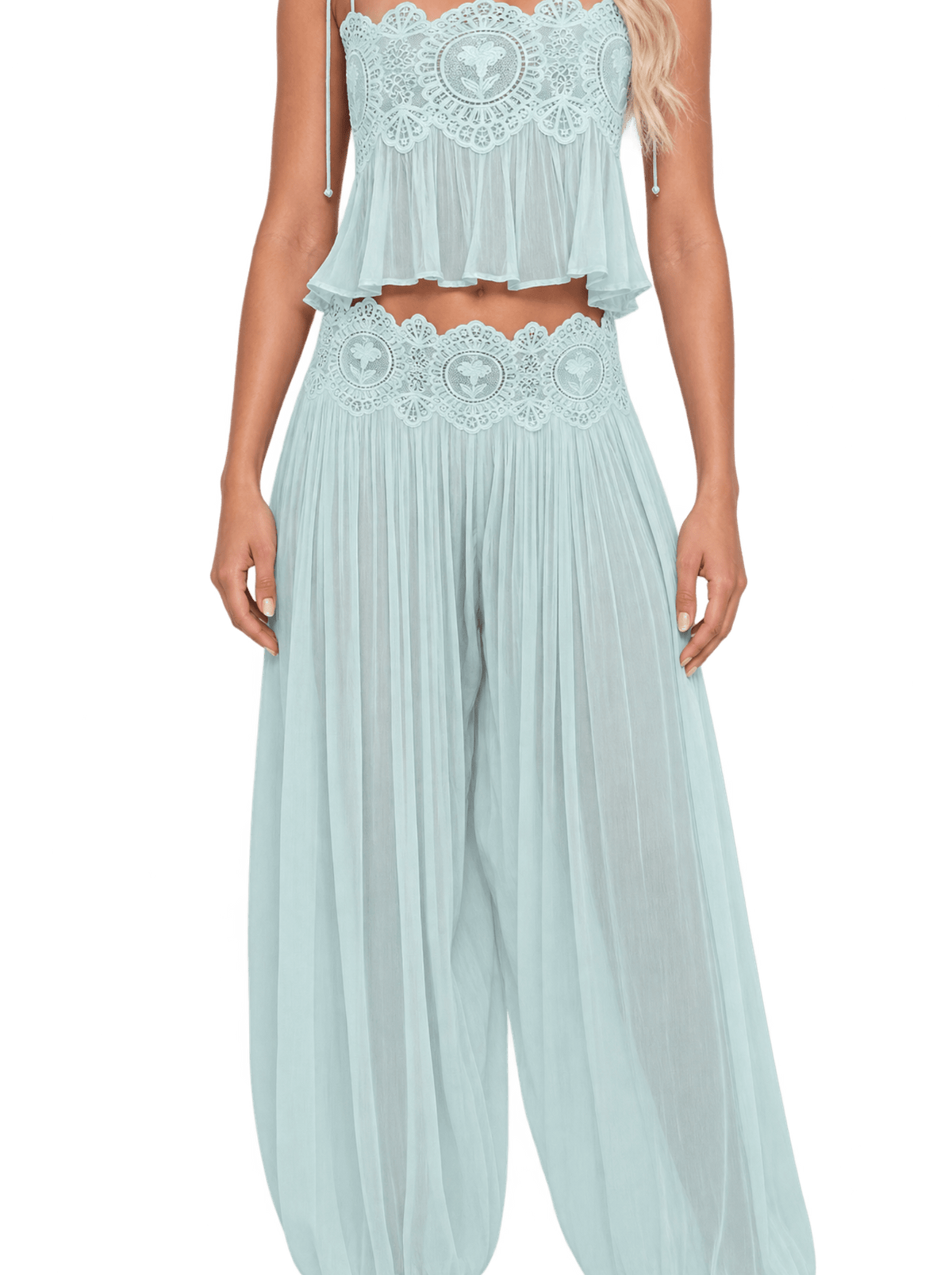 Sheer Mint Lace Set - velourea